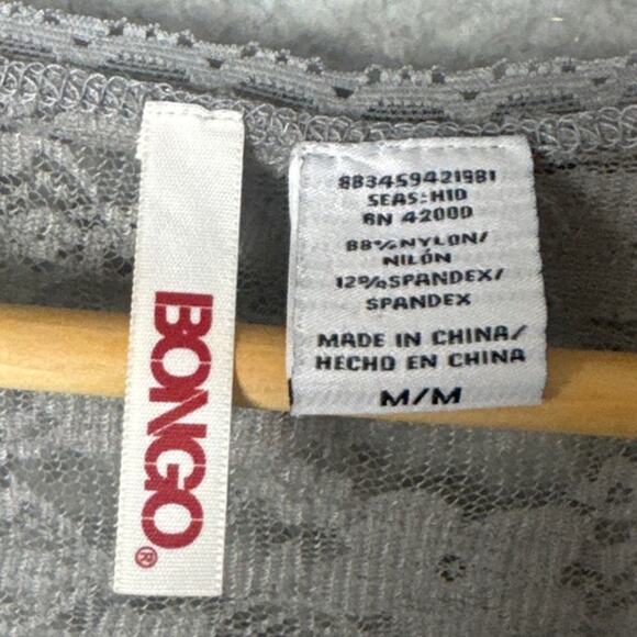 Bongo Y2K Sheer Floral Lace Gray Tee Top Retro Layering Long Waist Vintage Vibe - Picture 5 of 6